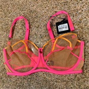 HB Saskia Bra Neon Pink and Orange with see thru mesh NWT
